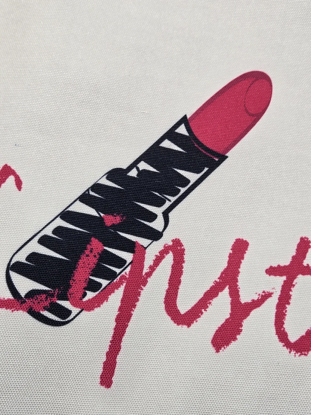 Marvelous Canvas Lipstick Tote Bag with Black Handles - Pink Print NWT